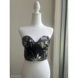Floral Strapless Bustier Top Smocked And Zipper Closure Back Women